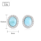 Larimar Oval Halo Stud Earrings, 925 Sterling Silver
