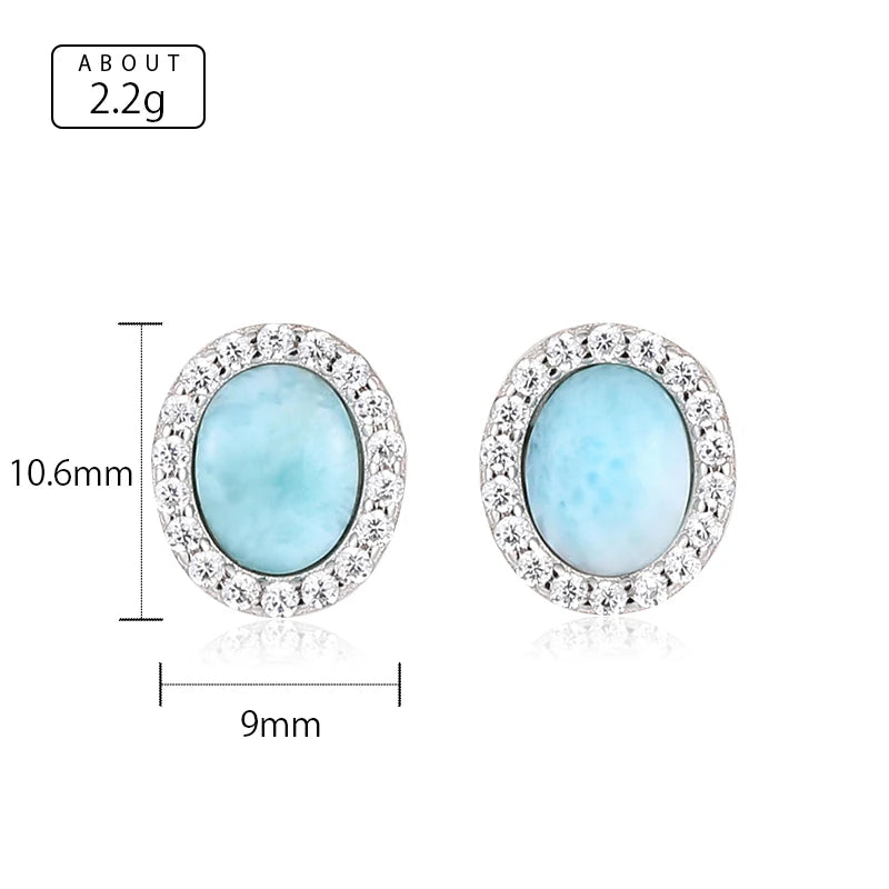 Larimar Oval Halo Stud Earrings, 925 Sterling Silver