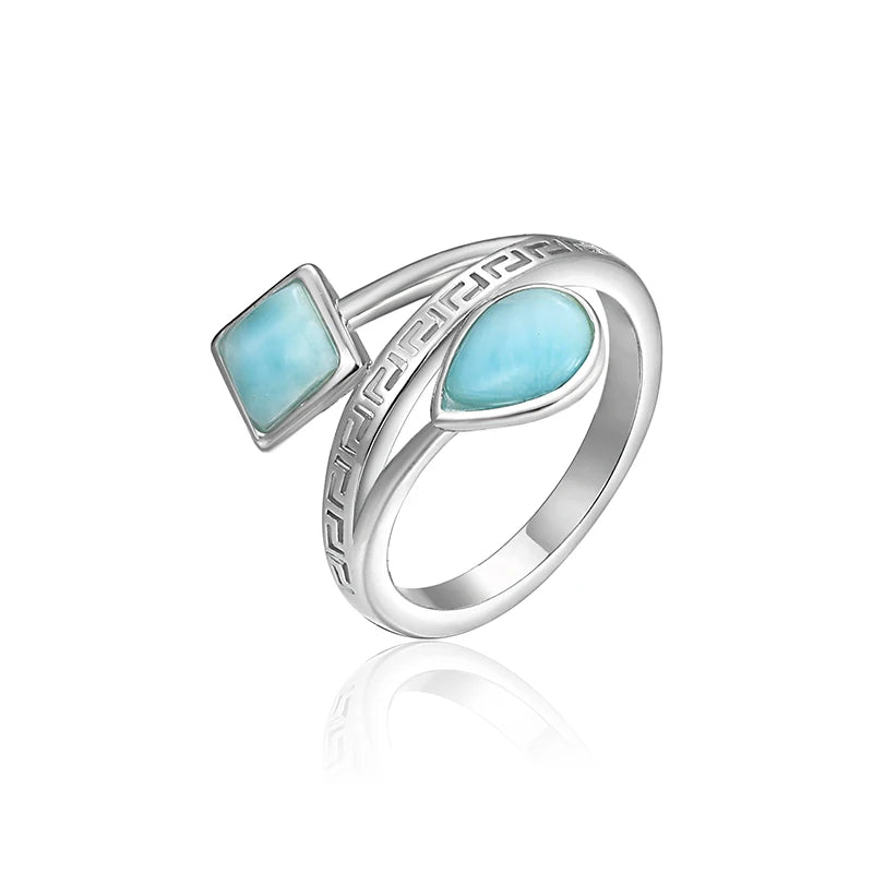 Larimar Dual-Stone Ring, Asymmetric Band