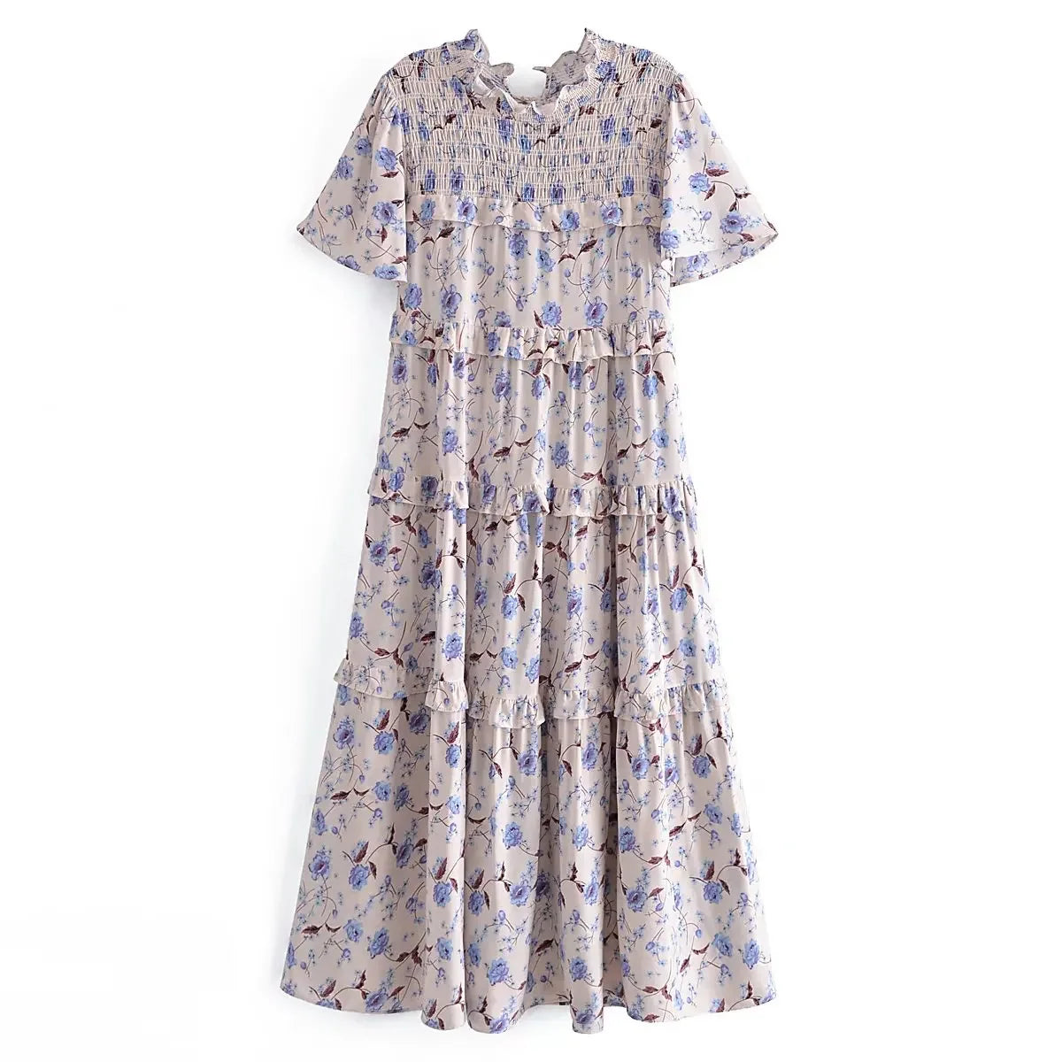 Ruffled Floral Boho Midi Dress