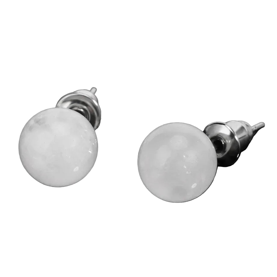 Natural Gemstone Stud Earrings — 8mm Crystal Ball Studs | 16 Healing Stones