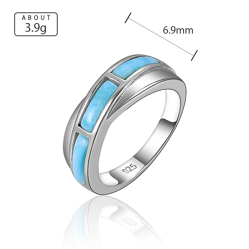 Larimar Geometric Bezel 925 Sterling Silver Ring