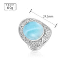 Larimar Bezel Ring, Retro 925 Sterling Silver