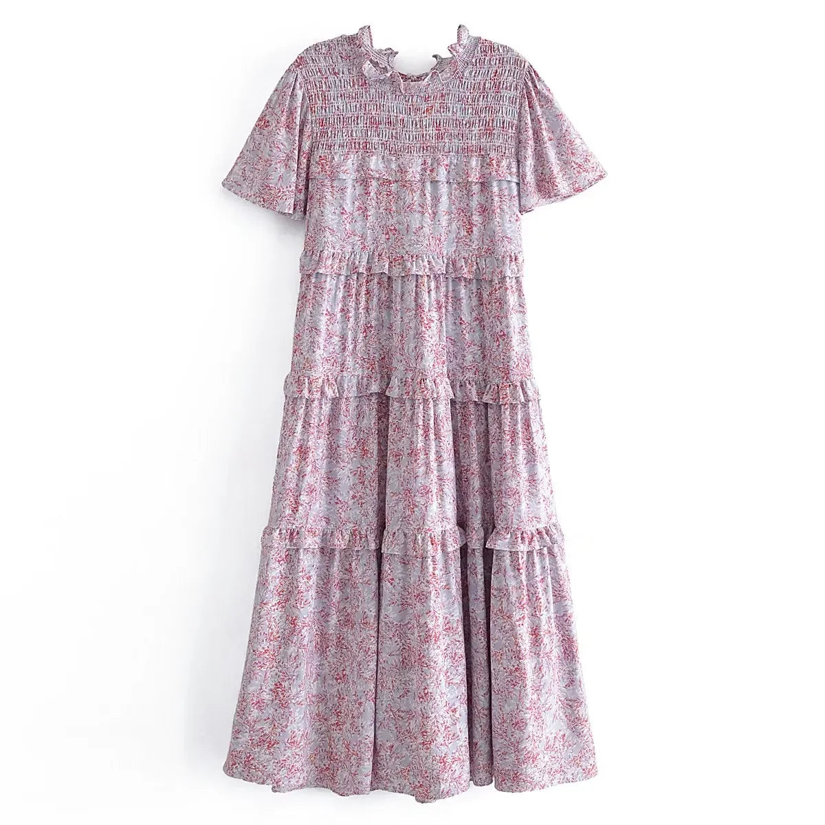 Ruffled Floral Boho Midi Dress