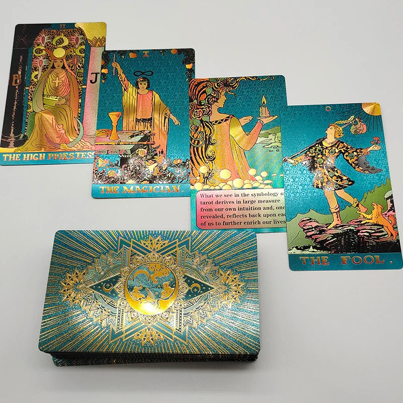 Gold Foil Rider-Waite Tarot Deck – 80-Card Luxury Edition with Gift Box