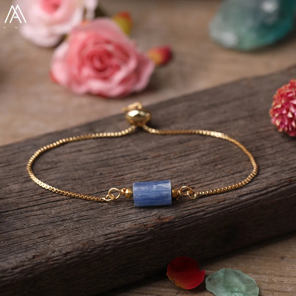 Natural Gemstone Single-Bead Bracelet – Gold-Plated Crystal Jewelry for Women