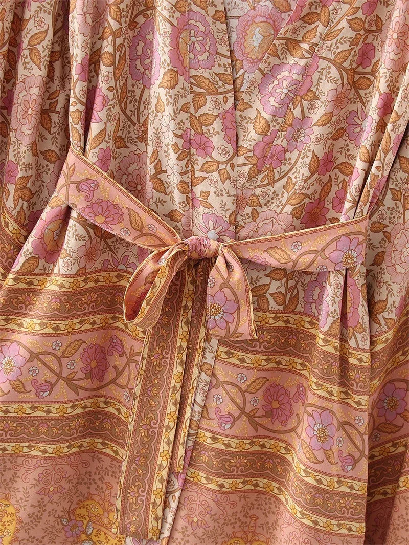 Blush Floral Kimono Robe – Short Boho Cover-Up
