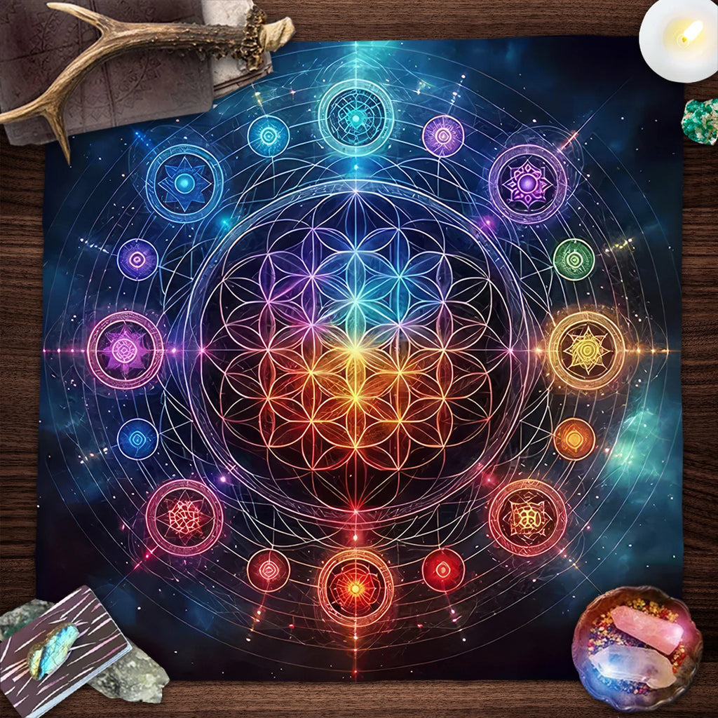 Mandala Flower of Life Altar Cloth — Sacred Geometry Tarot Mat