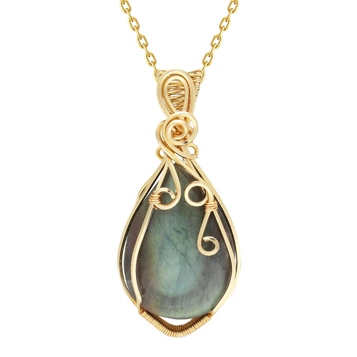 Wire-Wrapped Gemstone Pendant Necklace | Labradorite, Moonstone & Sunstone