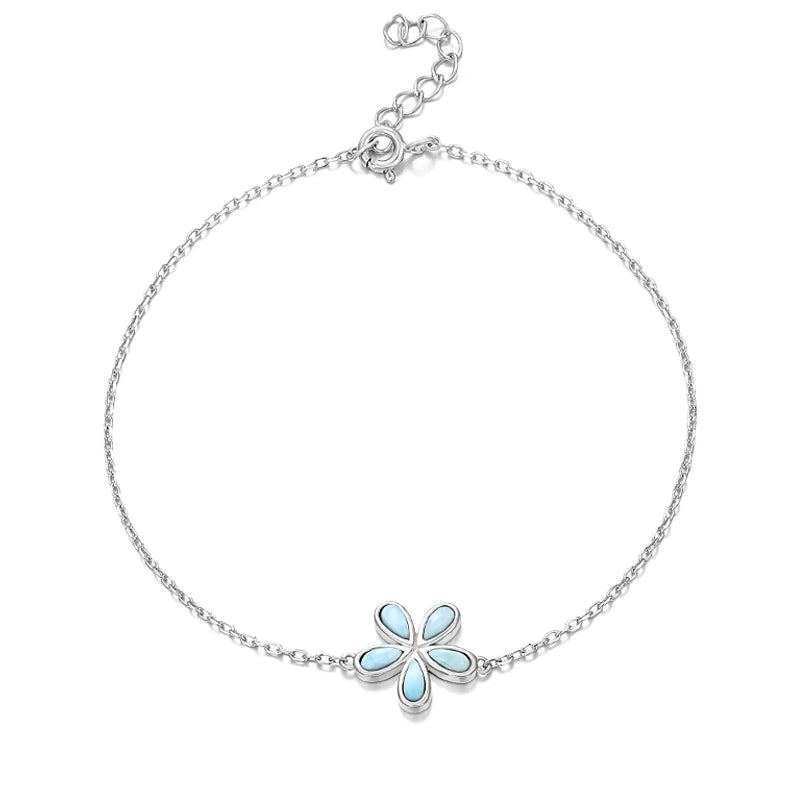 Larimar Floral Bracelet in 925 Sterling Silver