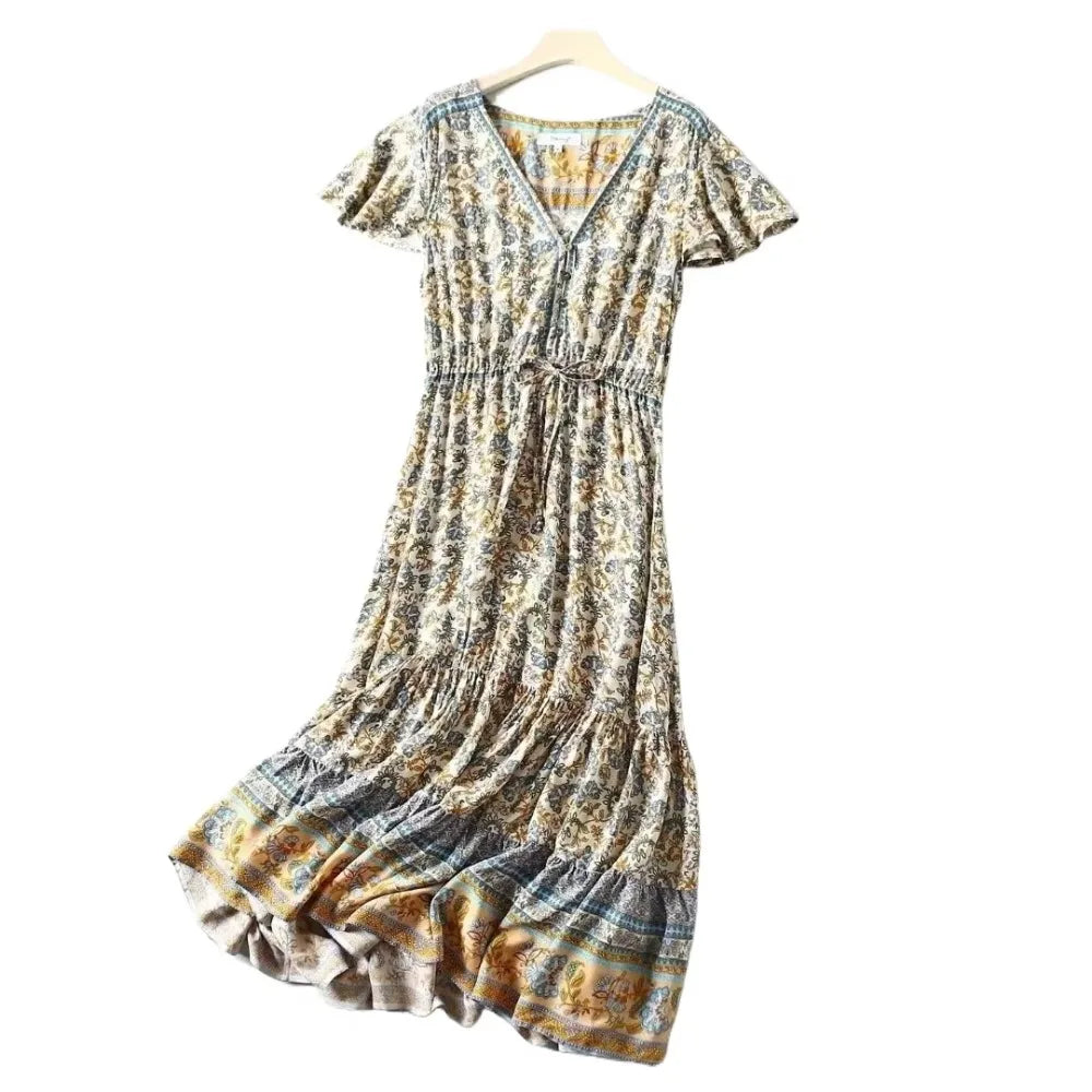 Boho Floral Tassel Maxi Dress