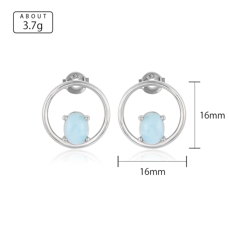 Larimar Open Circle Stud Earrings, 925 Sterling Silver