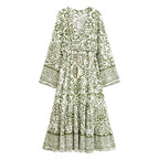 Boho Ethnic Floral Bell-Sleeve Maxi Dress