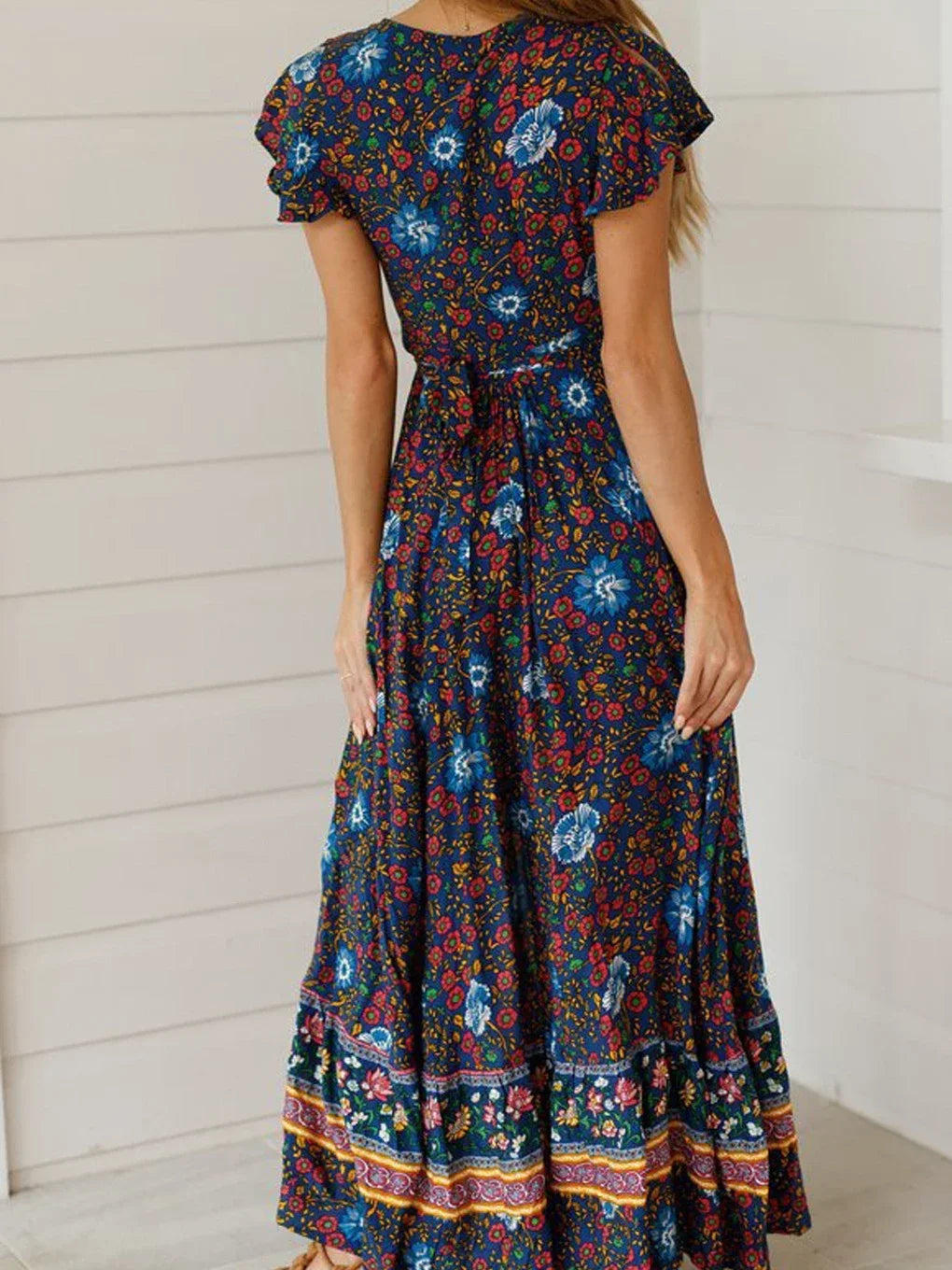 Floral Batwing Sleeve Boho Maxi Dress