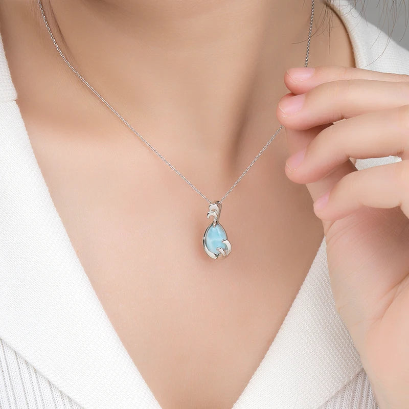 Larimar Teardrop Pendant Necklace, Dolphin Swirl