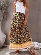 Floral Pleated Boho Maxi Skirt