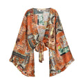 Floral Tie-Front Short Kimono Cover-Up