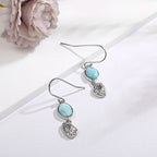 Larimar Oval Engraved Drop Earrings in 925 Sterling Silver