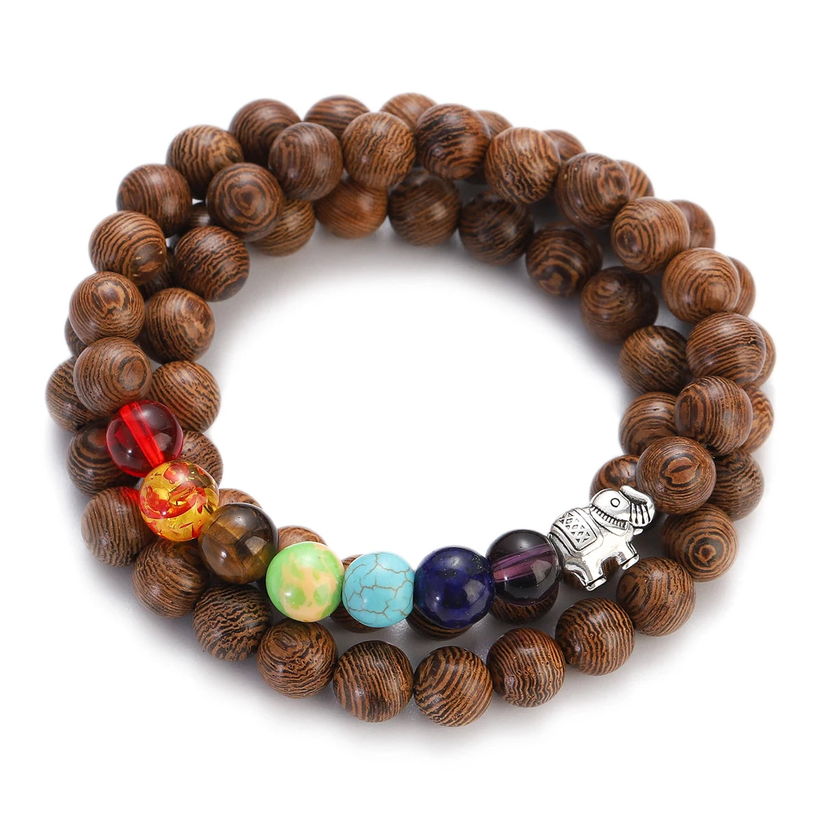 Wood Bead Buddha Om Lotus Charm Bracelet | Tibetan Mala Yoga Bracelet