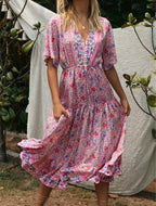Wild Floral V-Neck Boho Maxi Dress