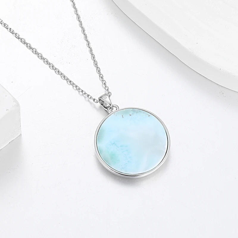 Larimar Dolphin Cutout Pendant Necklace, Round