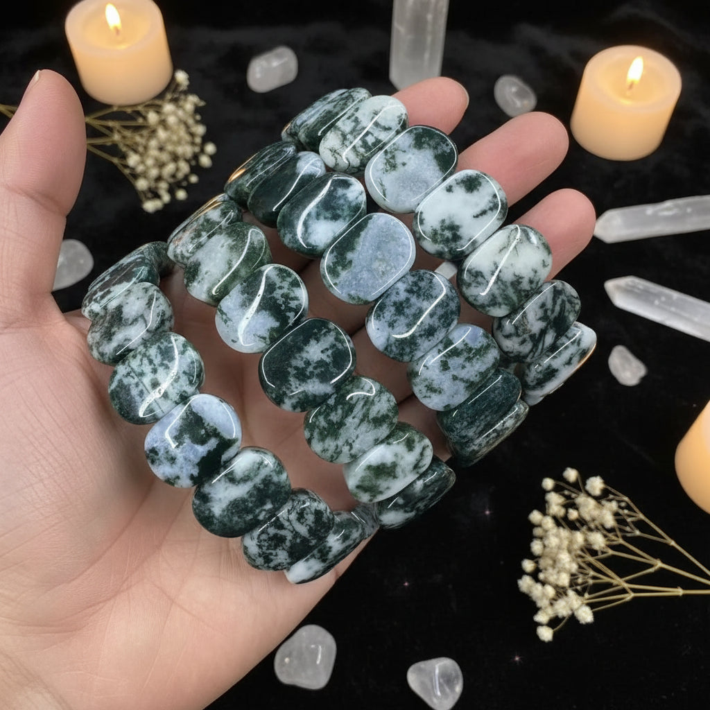 Natural Green Tree Moss Agate Bracelet