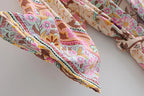 Floral Print Bat Sleeve Kimono Robe with Tassel Belt