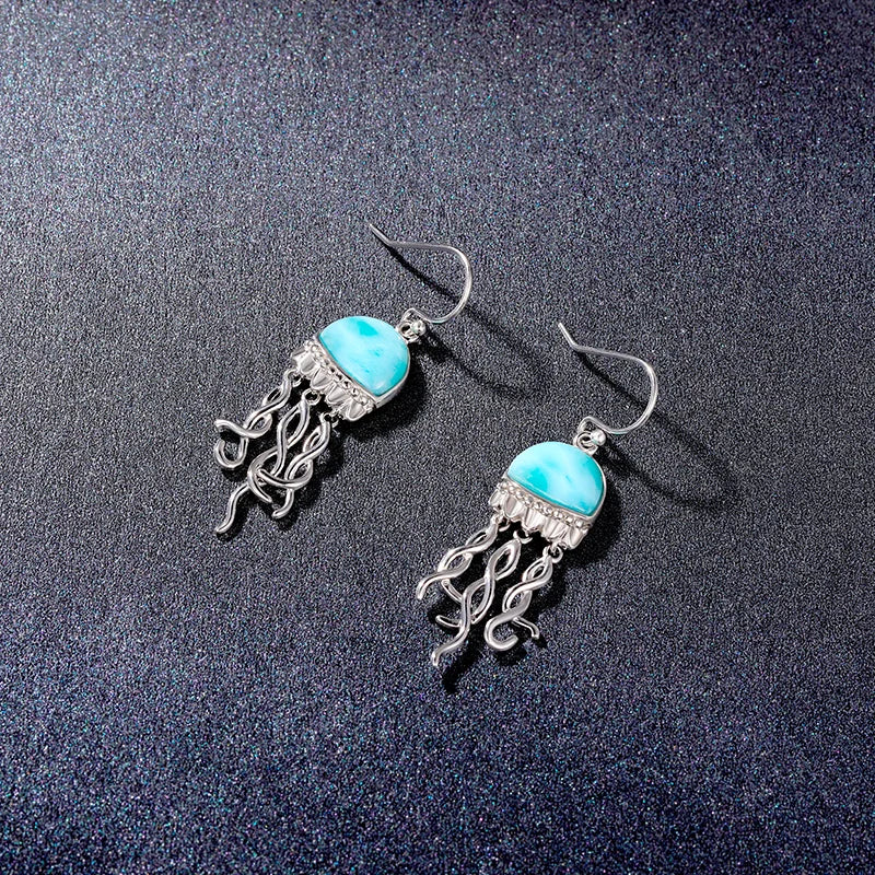 Larimar Jellyfish Drop Earrings, 925 Sterling Silver