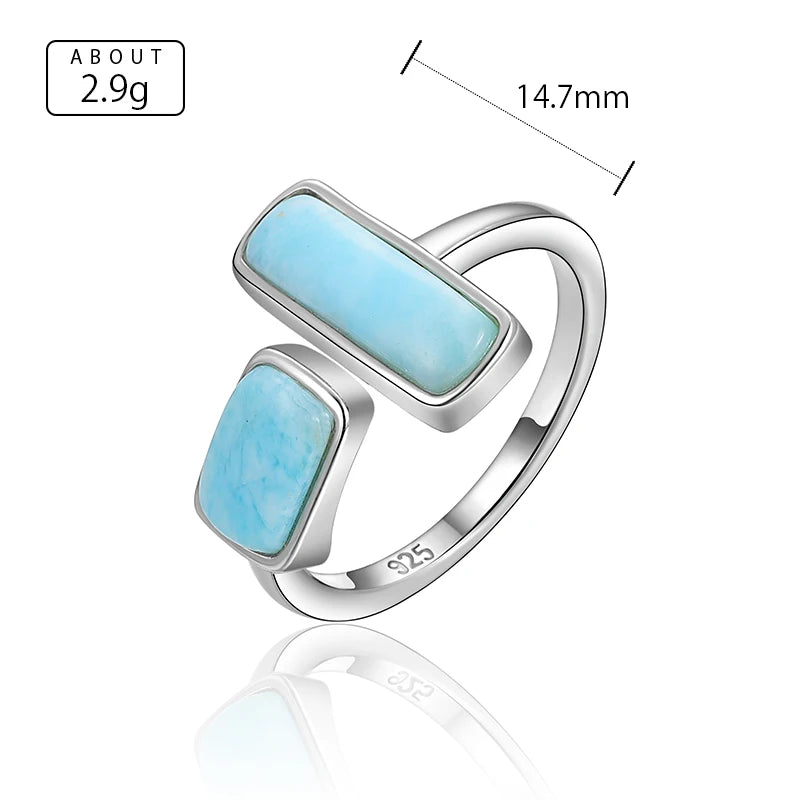Double Bar Larimar Ring in 925 Sterling Silver