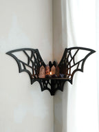 Gothic Bat Wall Shelf – Wooden Moon & Crystal Floating Display
