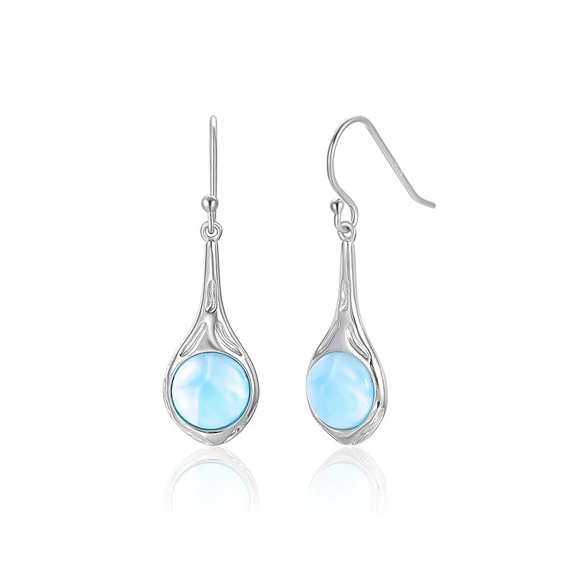 Larimar Round Drop Earrings, Open Silver Frame