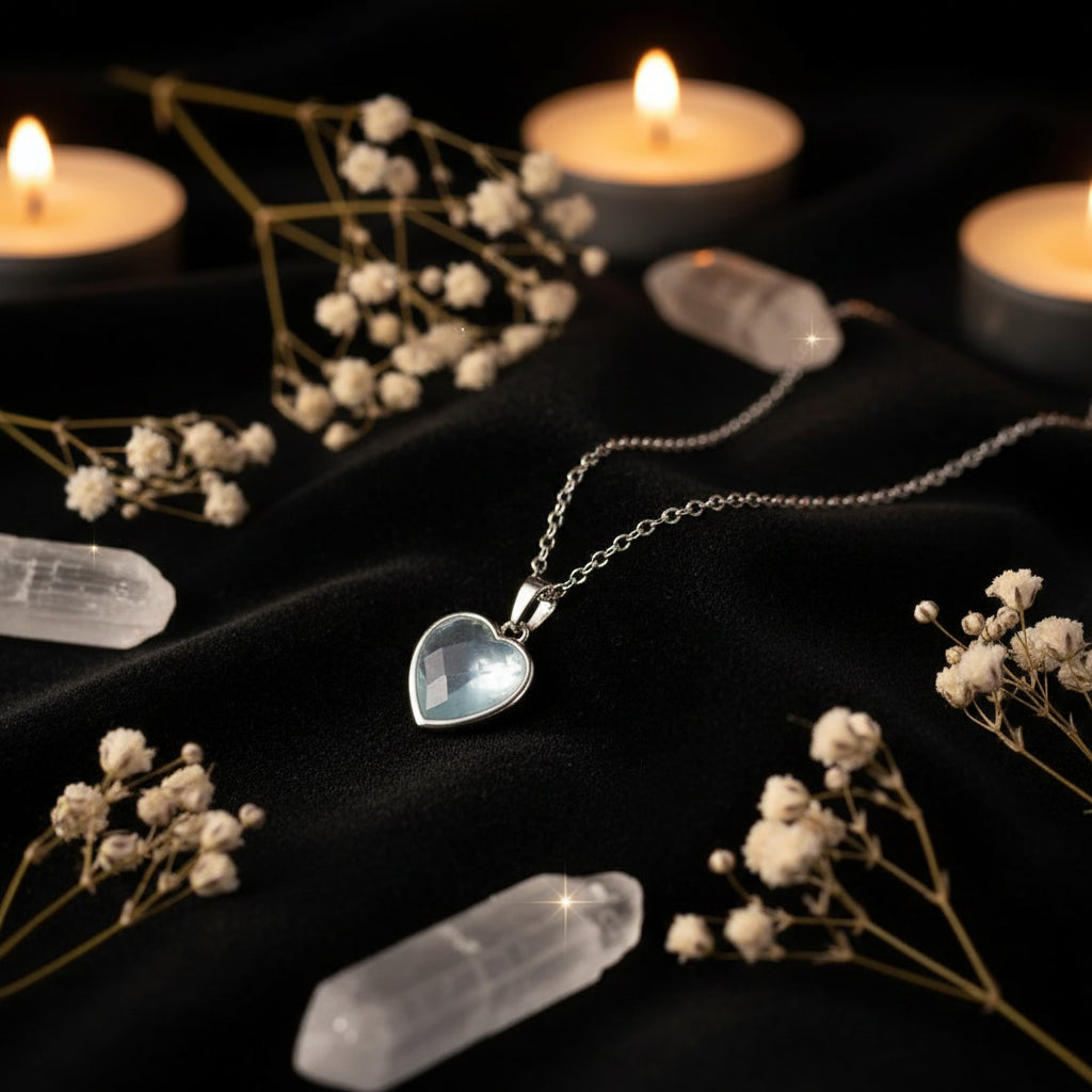 Aquamarine Heart Pendant Necklace | Natural Gemstone