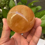 Natural Citrine Calcite Quartz Crystal Sphere — Healing Gemstone Ball with Wood Bracket