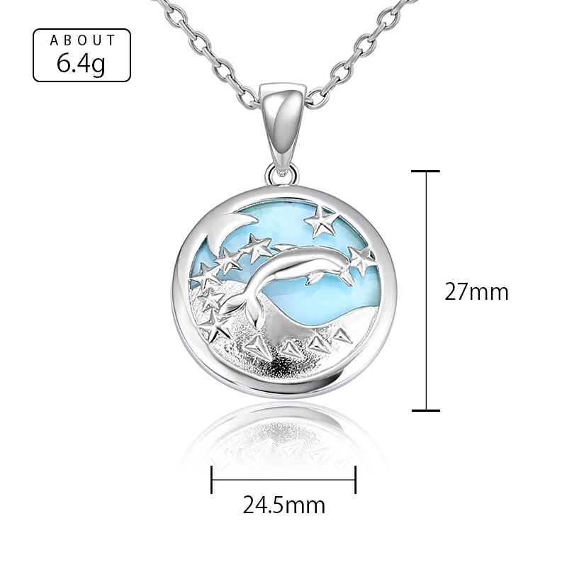 Larimar Dolphin Cutout Pendant Necklace, Round