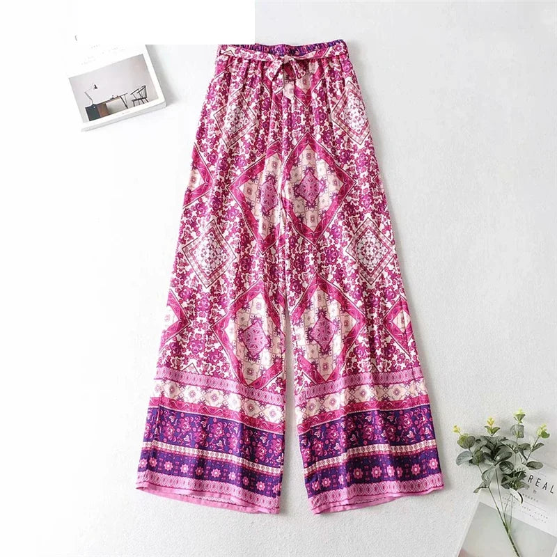 Boho Floral Smocked Cami & Wide-Leg Pants Set