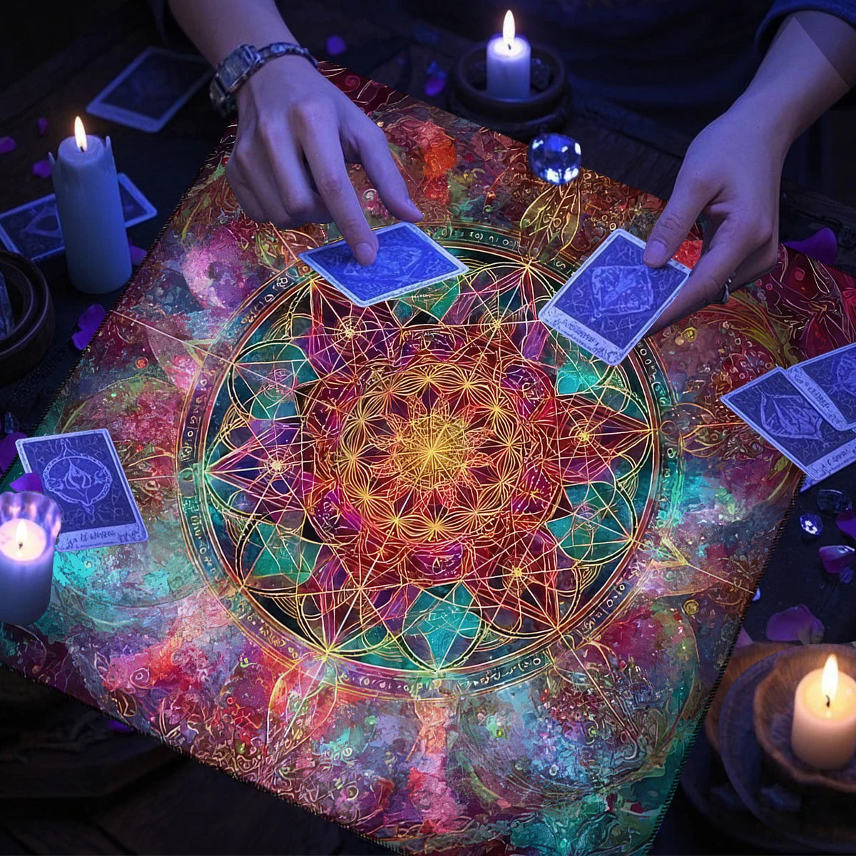 Mandala Flower of Life Altar Cloth — Sacred Geometry Tarot Mat