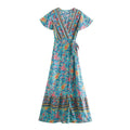 Floral Batwing Sleeve Boho Maxi Dress