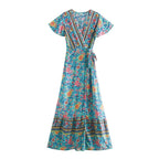 Floral Batwing Sleeve Boho Maxi Dress