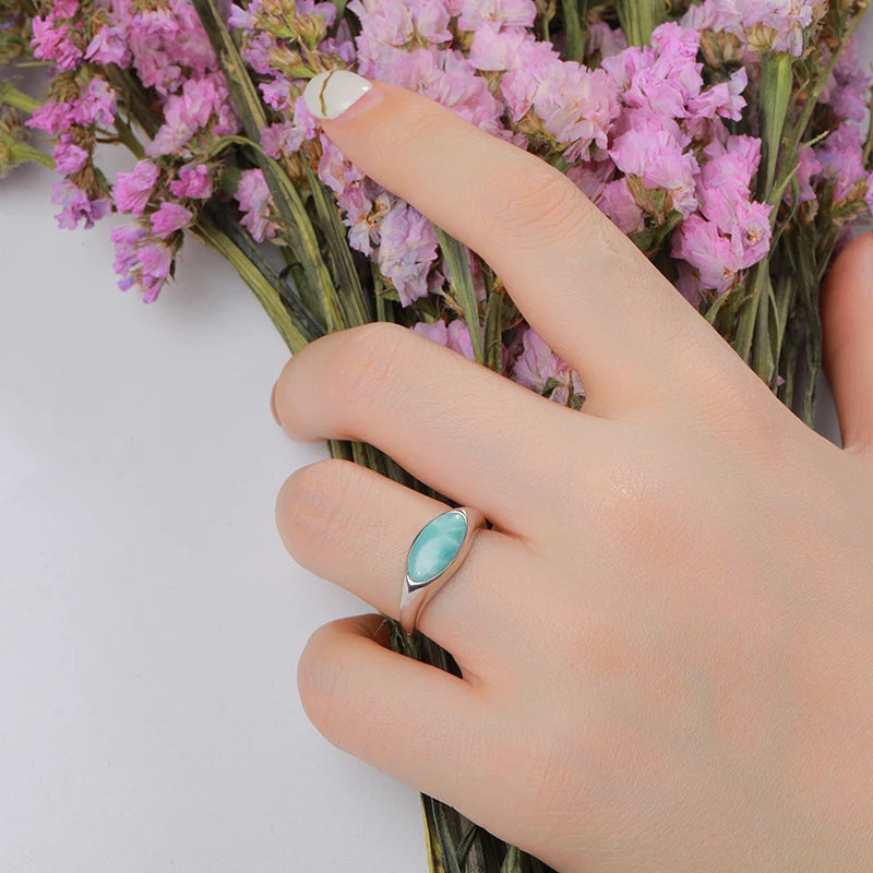 Larimar Inlay Dome Ring in 925 Sterling Silver