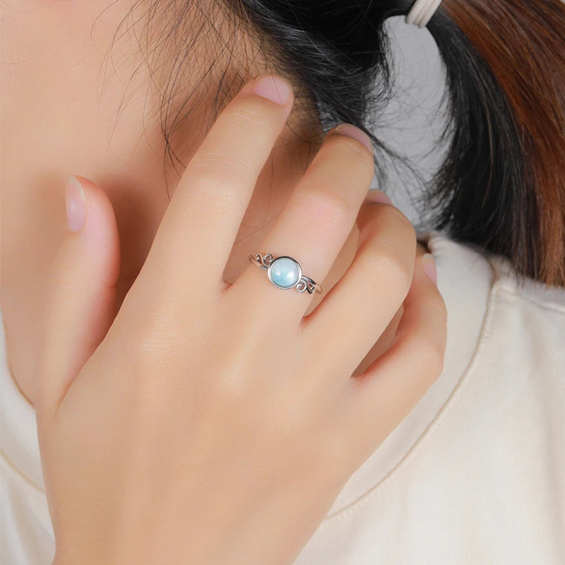 Larimar Round Bezel Ring, Scrolled Shoulders