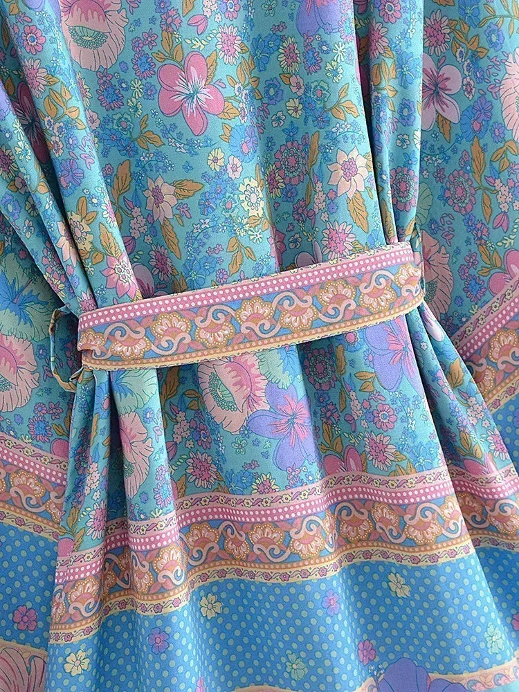 Boho Pastel Fantasy Floral Short Kimono Robe