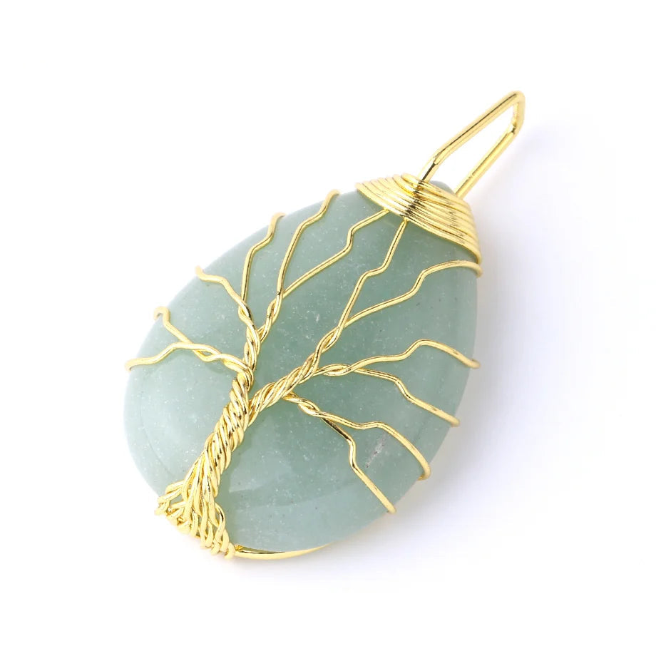 Tree of Life Crystal Necklace — Wire-Wrapped Natural Stone Pendant