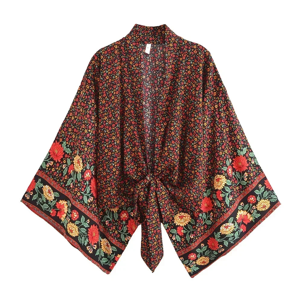 Floral Rayon Boho Kimono Beach Cover-Up