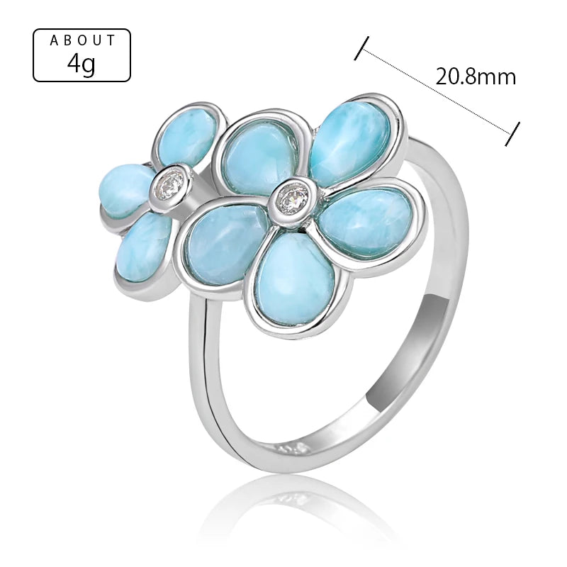 Larimar Flower Ring, 925 Sterling Silver