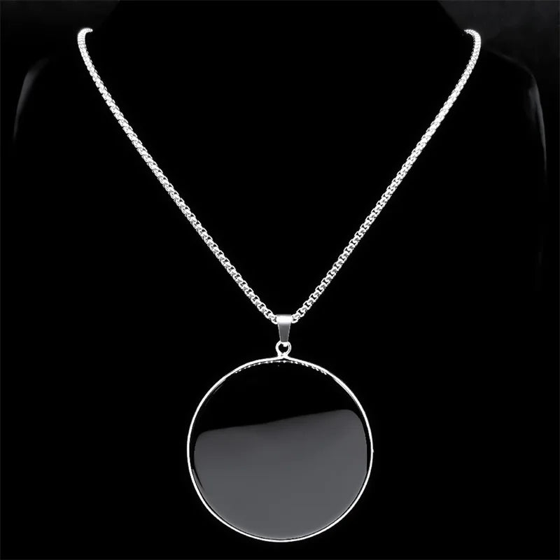 Black Obsidian Circle Pendant Necklace | Silver or Gold Chain