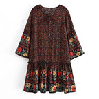 Wild Floral Tie-Neck Ruffle Boho Mini Dress