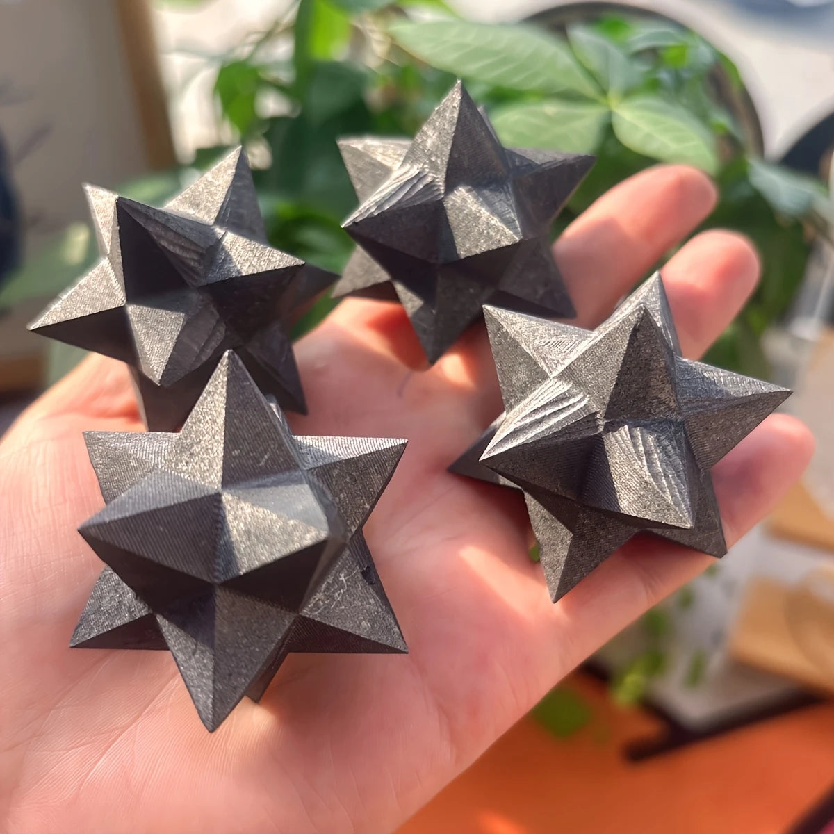 Shungite Merkaba Star | Hand-Carved Sacred Geometry Crystal