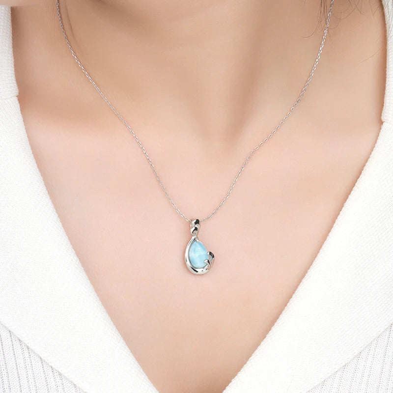 Larimar Teardrop Pendant Necklace, Dolphin Swirl