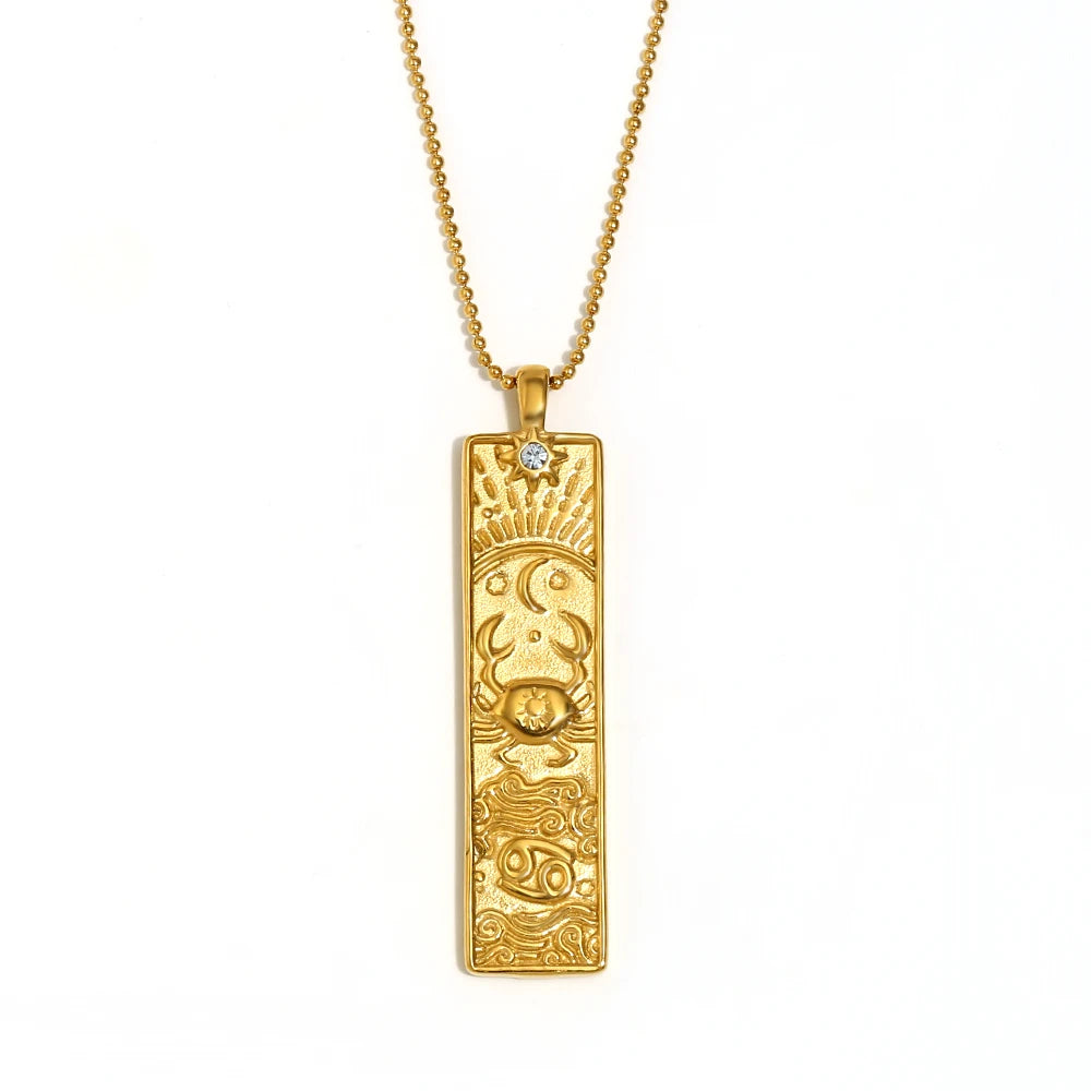 Zodiac Bar Pendant Necklace — 18K Gold & Silver Rectangle Star Sign