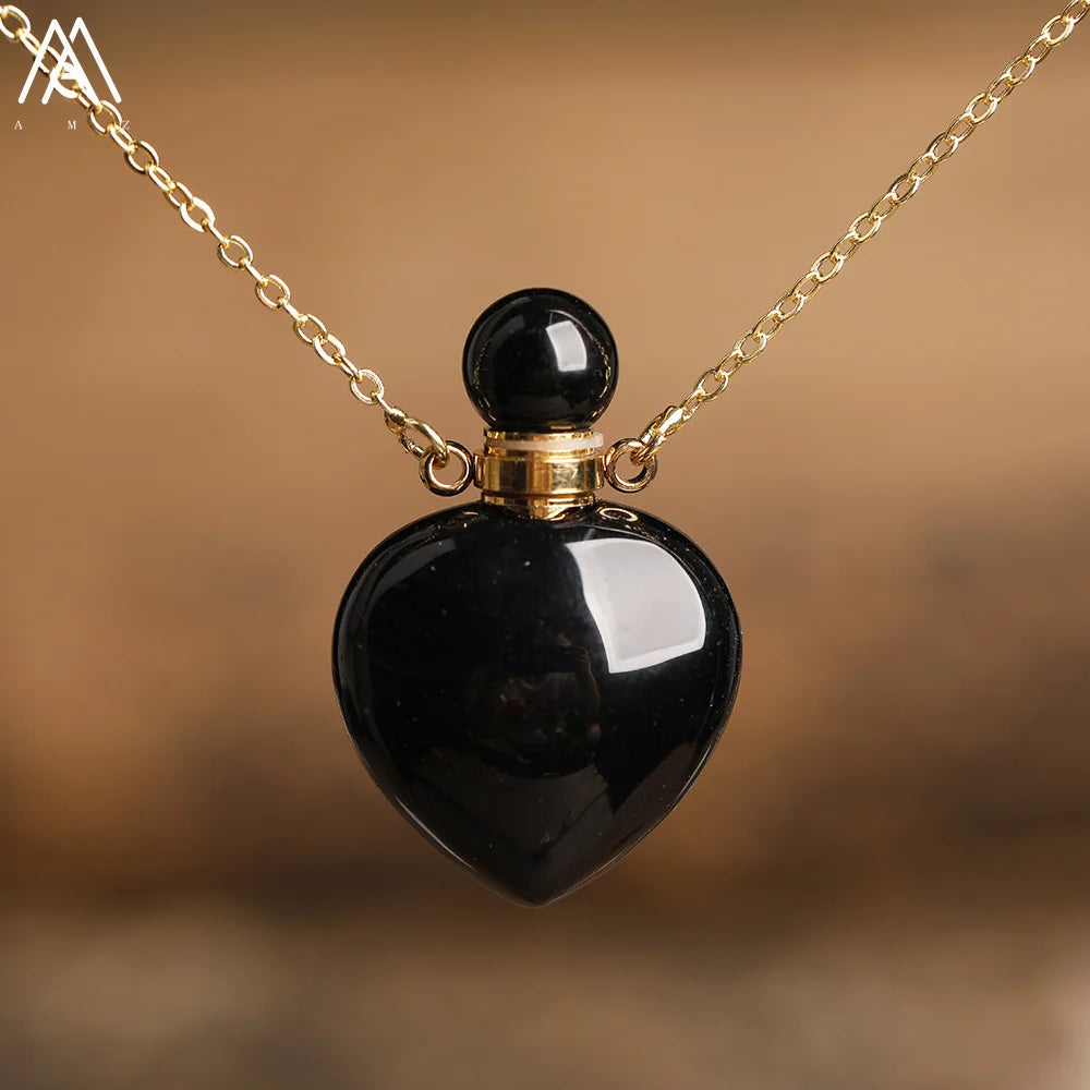 Natural Gemstone Perfume Bottle Pendant Necklace — Crystal Healing Jewelry